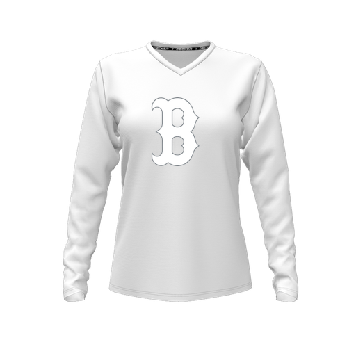[CUS-DFW-TEES-PER-VNK-LSL-WHT-FYXS-LOGO1] Performance T-Shirt (Female Youth XS, White, V Neck, Logo 1, Long Sleeve)