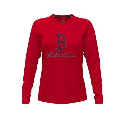[CUS-DFW-TEES-PER-VNK-LSL-RED-FYXS-LOGO3] Performance T-Shirt (Female Youth XS, Red, V Neck, Logo 3, Long Sleeve)